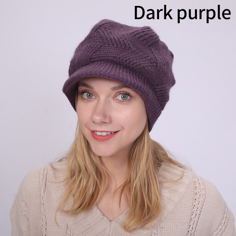 Gorro de punto para mujer, boina de lana de conejo cálida de terciopelo, informal, de , Color sólido, 10 colores, Otoño e Invierno: 10