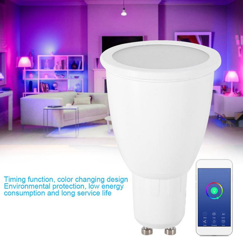 Smart led pære 6w gu10/gu5.3/e27/e14 rgbw wifi led dæmpbar lampekop kompatibel med alexa google home app fjernbetjening