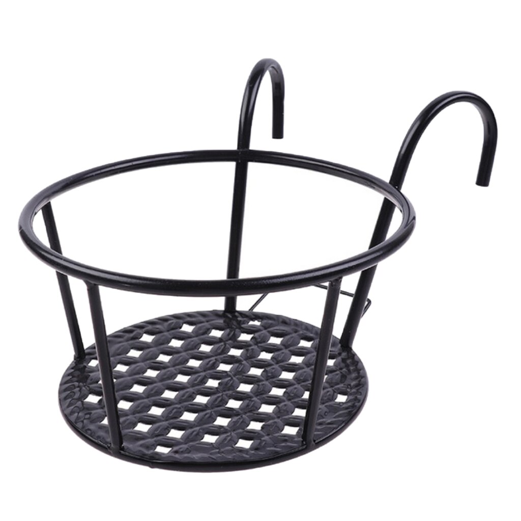 Iron Art Hanging Baskets Flower Pot Holder Over The Rail Metal Fence Planters: Black