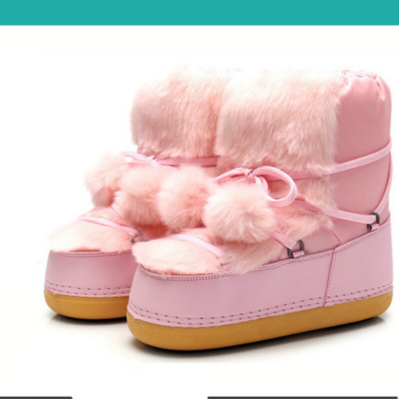 SWONCO 27-42 buty śniegowe dla dziewczynki i matki buty antypoślizgowe buty kosmiczne buty zimowe platforma 2019 kobieta różowa/czarna kula buty