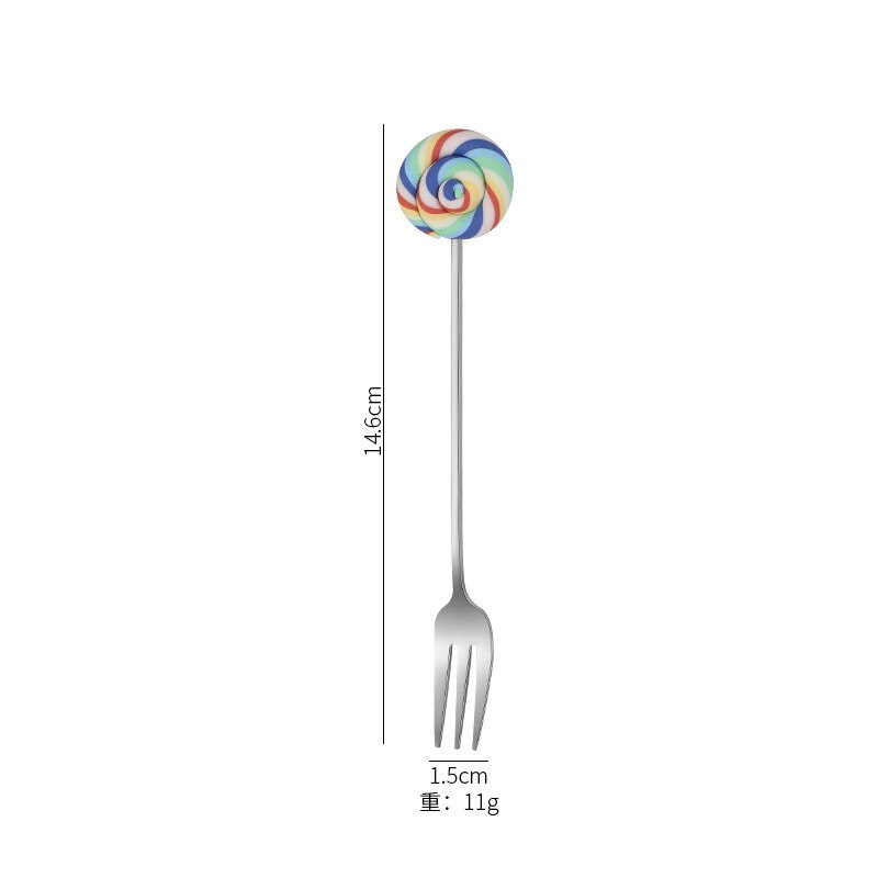 Rvs Lolly Vorm Lepel Vork Goud/Zilver Kleur Koffie Roeren Suiker Theelepel Fruit Dessert Scoop Keuken Servies: B fruit fork / silver color