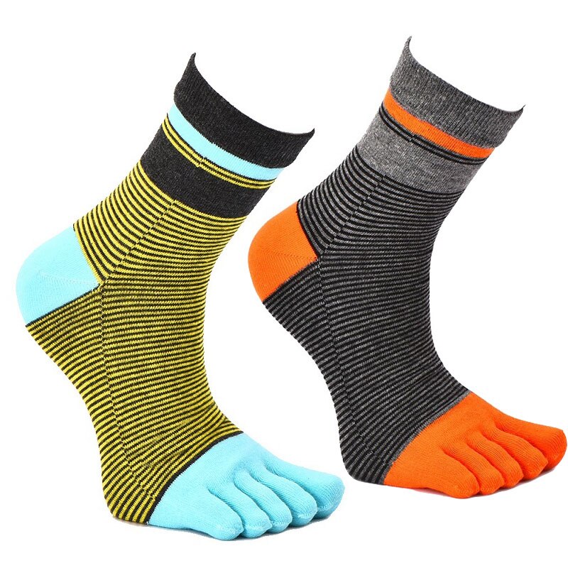 2 Pairs/Lot Stripes Cotton Men's Feet Toe Socks Boys Anti-friction Sports Breathable Five Toe Socks Anti-friction: Mixed 2