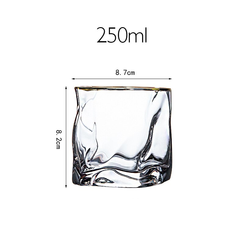 Whisky glas krumme whisky tumbler briller uregelmæssige folder verre vodka kopper personlighed brandy snifters iced whisky rock glas: Guld 250ml