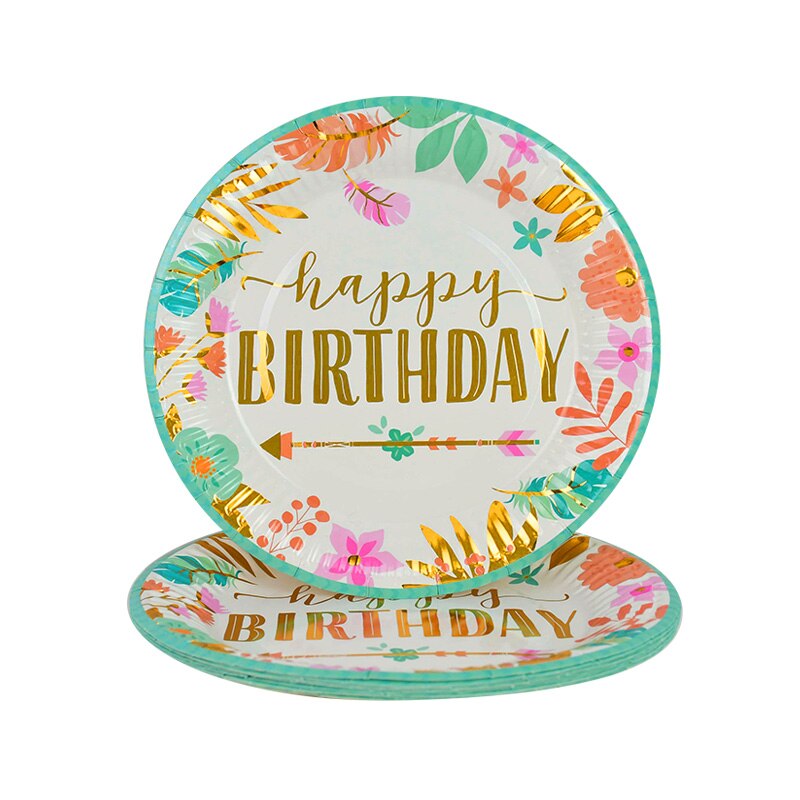 Vajilla desechable de colores, plato de papel para suministros de feliz cumpleaños de boda, bandeja para pastel de Baby Shower, plato desechable, 10 Uds.: B19-10Pcs