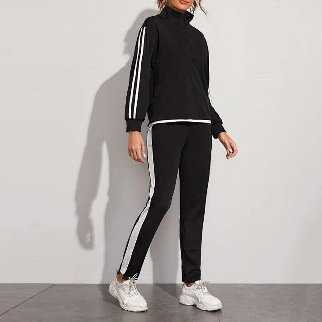 Spring Women Splice Two Piece Sportwear Zipper Long Sleeve Topd Pocket Sports Casual Long Pants Set Tracksuit Clothing Suit#g4