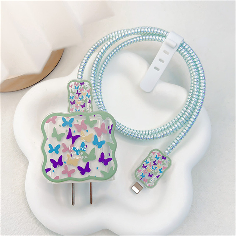 Charger Cable Protector for Apple Iphone 14 13 Cute Heart Wave Charger Case for Iphone 18W/20W US Adapter Data Protective Sleeve: Clear