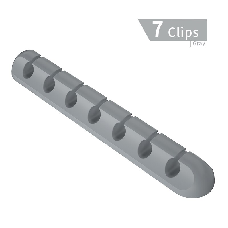 Organizador de cables para auriculares, soporte de cargador de silicona para almacenamiento de cables, Clips, bobinador de cables, novedad: 7 Clips Grey