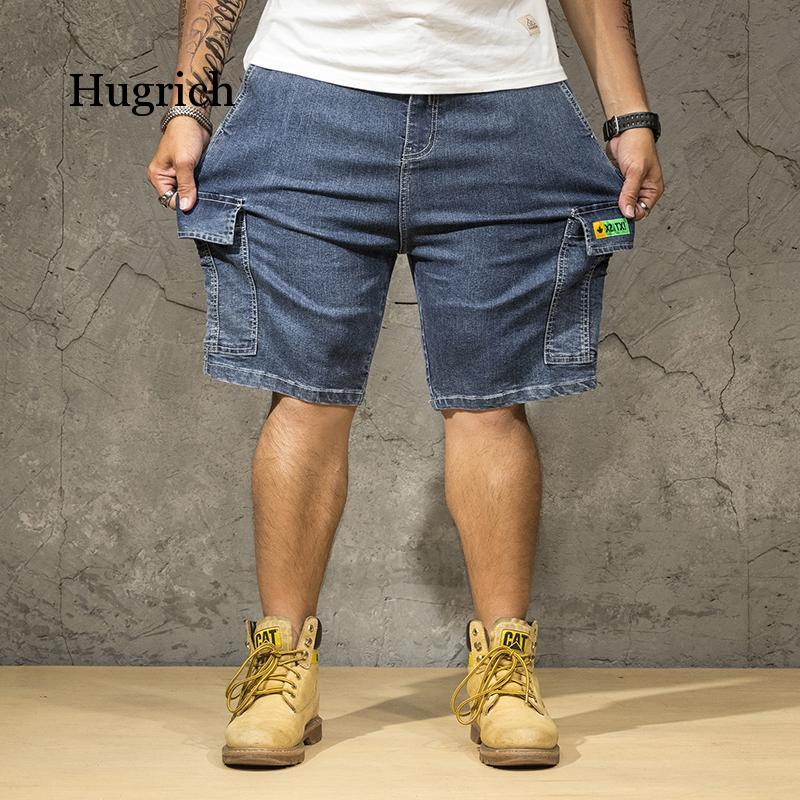 Plus Size 48 50 52 Men's Loose Blue Denim Shorts Summer Big Pocket Straight Jeans Cargo Shorts Male