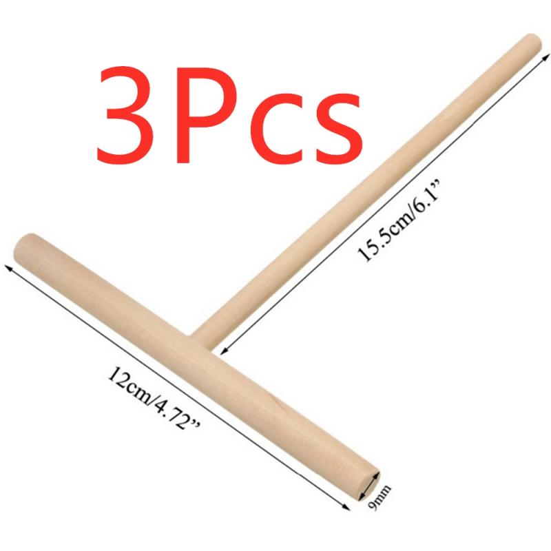Palo de extensión de madera para cocina, herramienta para tortitas, rastrillo, restaurante, cantina, huevo en forma de T, rascador, 5 uds.: 3PCS