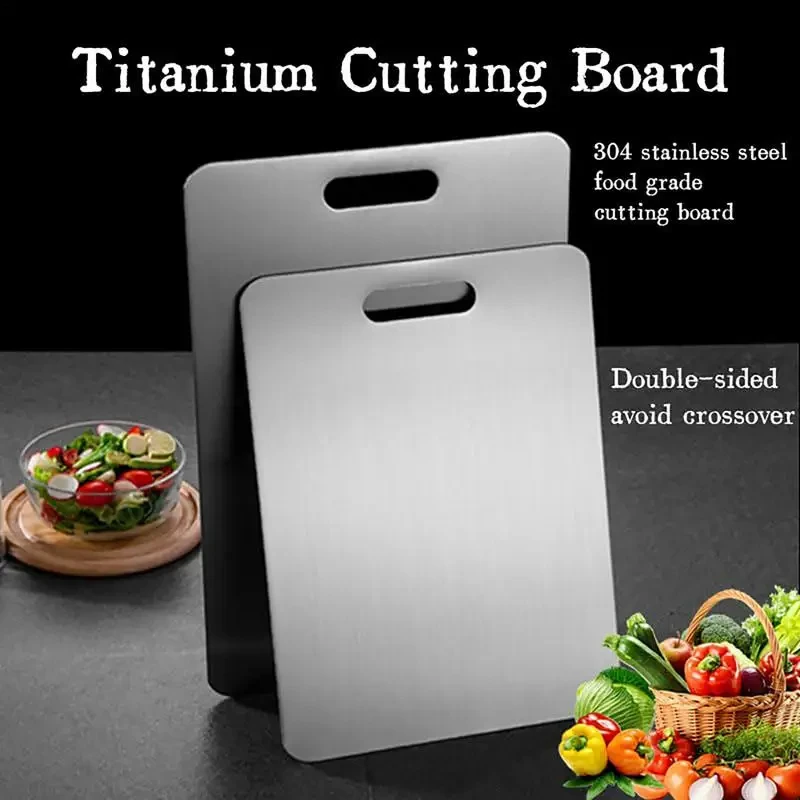 Tablas de corte de titanio para cocina, tabla de cortar de acero inoxidable, tabla de cortar de doble cara de acero inoxidable 304 de alimentaria