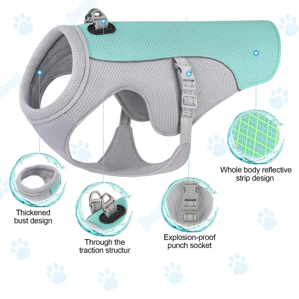 Sommerreflekterende kjølevest til hunder med hurtigutløsning til små, mellomstore hunder utendørs turgåing camping