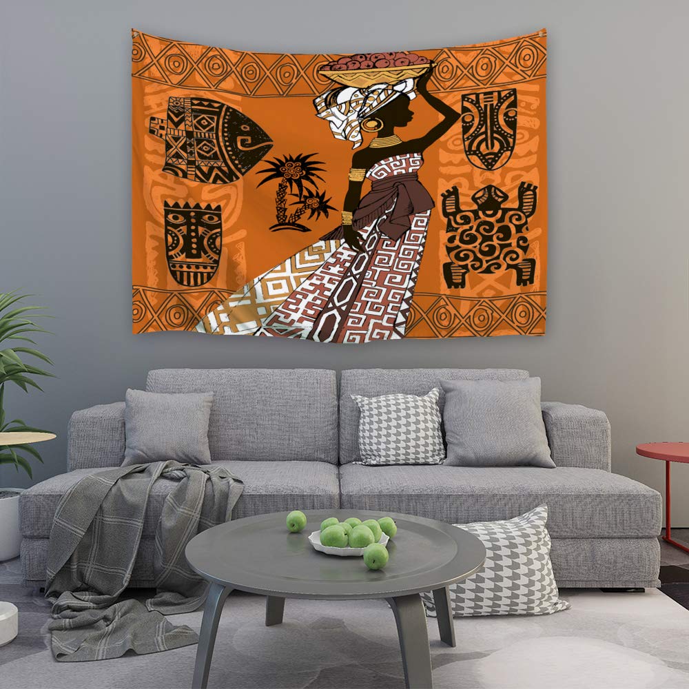 Nature Art Polyester Fabric African Woman Theme, Wall Decor Black Woman And Animals