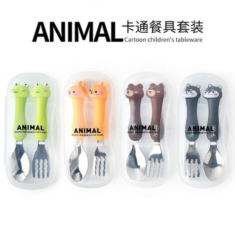 2Pcs Servies Cartoon Baby Lepels Kids Lepel En Vork Set Rvs Leuke Vork Lepel Kids Vork Baby Gadgets baby Lepel Set