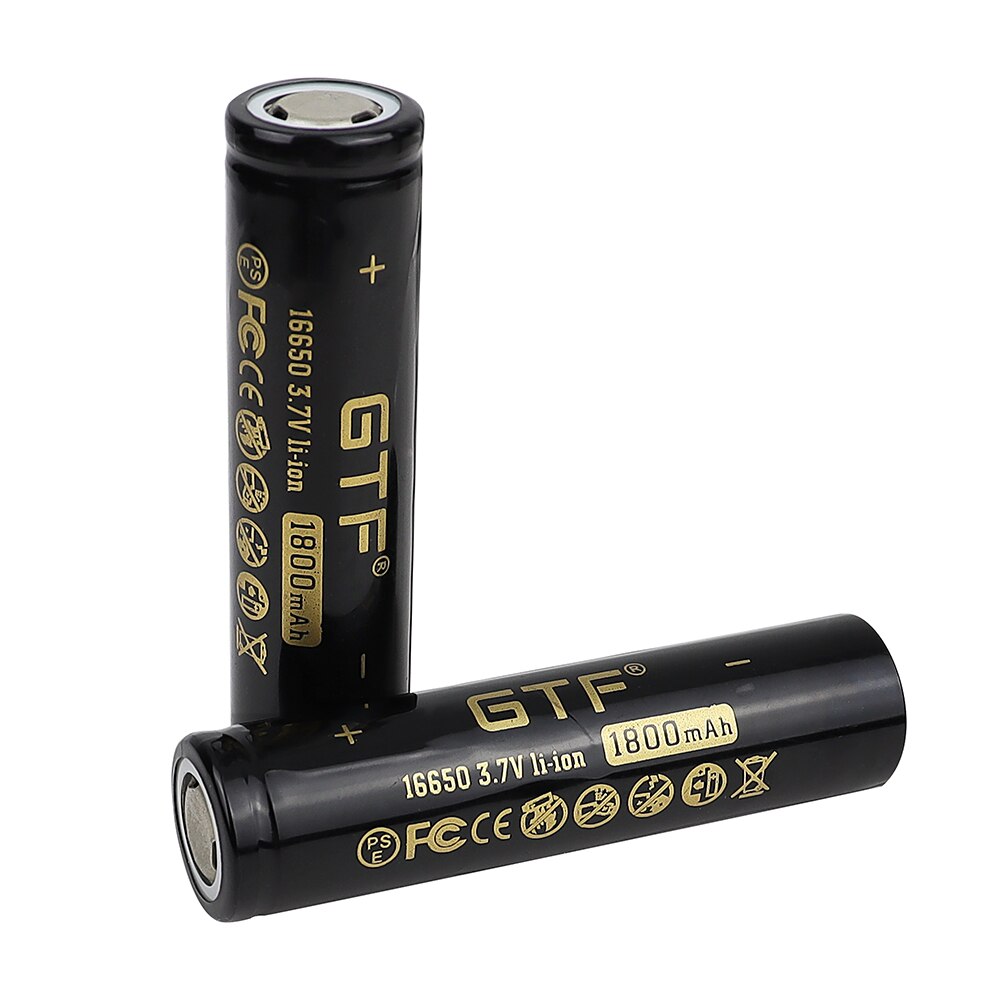 GTF 1800mAh 3.7V 16650 Lithium ion Rechargeable Battery ICR16650 li-ion cell baterias for led flashlight digital device