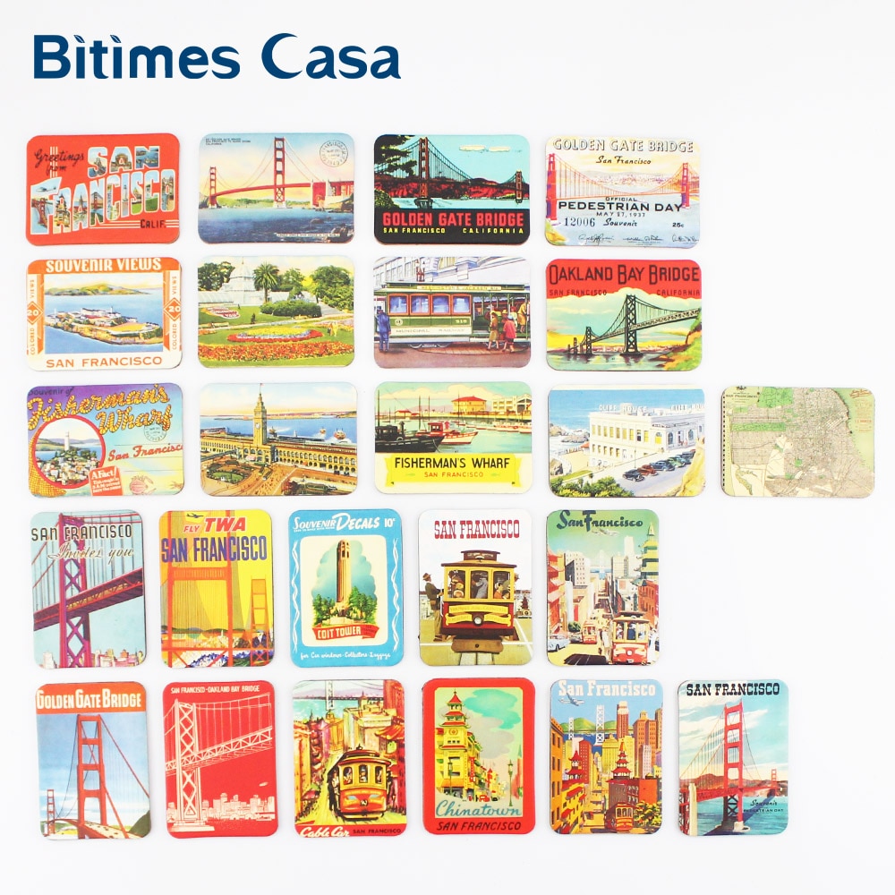 Bitimes 24 stks San Francisco Scenic Koelkast Magneten Set Souvenir Golden Gate Bridge Home Decor Magnetische Stickers