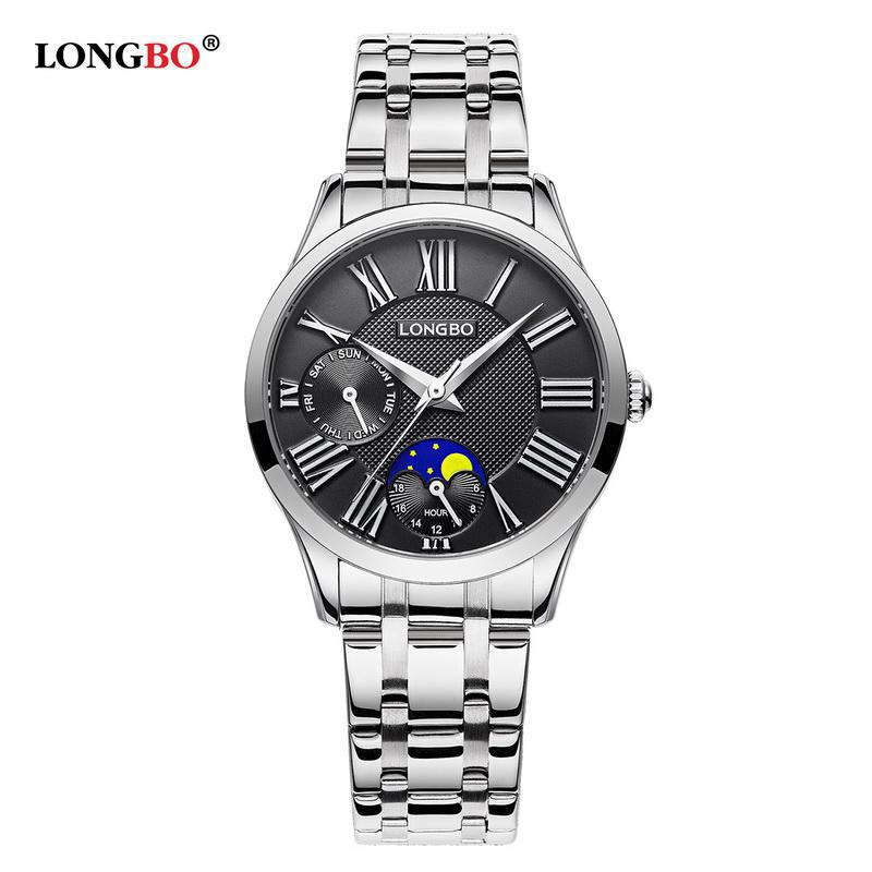 Longbo Quarzuhr Liebhaber Uhren Frauen Männer Paar Analog Voller Edelstahl Geschäft Armbanduhren lässig Gold 1/stücke: Schwarz Pro Frau