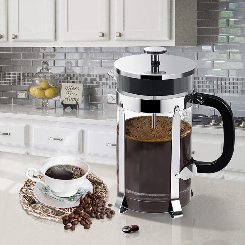 French Press Coffee Maker & Large Capacity Manual Heat Resistant Stainless Steel Glass Transparent Manual Coffee Tea Percolator