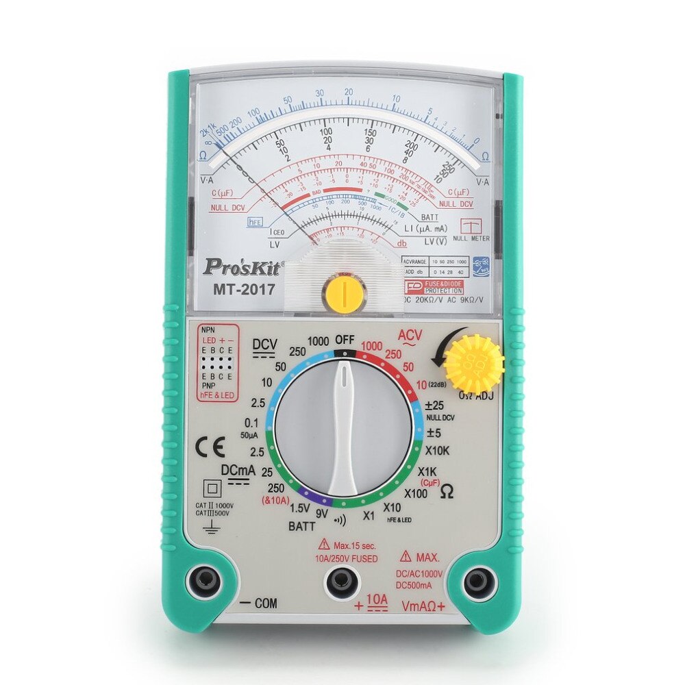 Pros'Kit MT MT Analog Multimeter Safety Standard Ohm Test Meter DC AC Voltage Current Resistance Multimeter