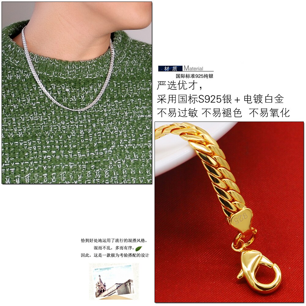 Heren Armband/Ketting Set 925 Sterling Zilveren Ketting Party Accessoires Gouden Sieraden Armband