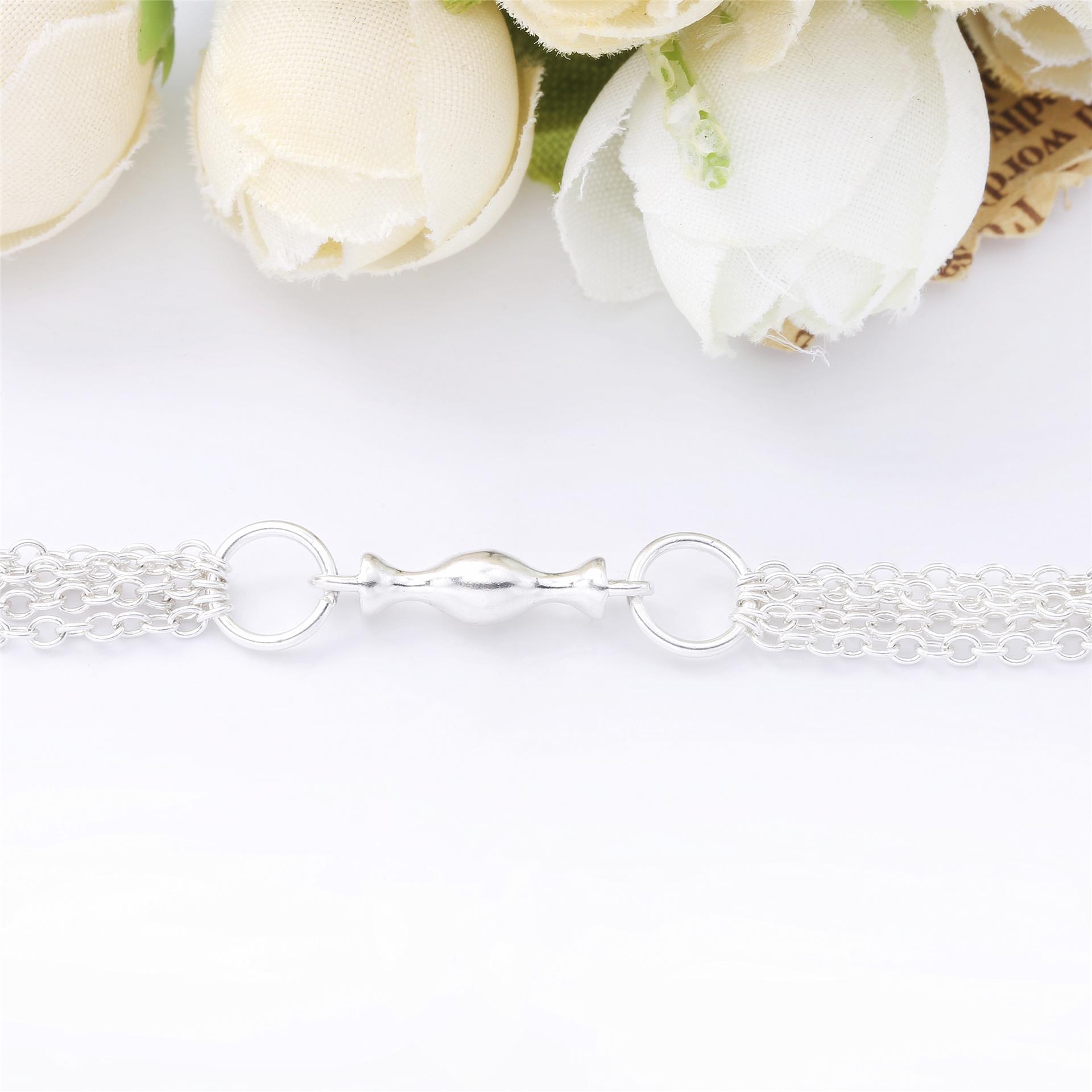 100% 925 Sterling Silver Original Multi-Strand Europe Bracelet One Clip Station Fit Women Bead Charm Bangle DIY Jewelry