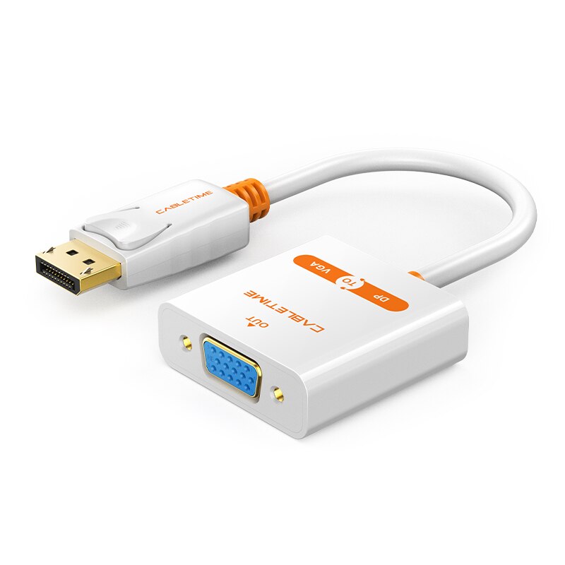 Kabeltid skjermport til vga adapter displayport vga hann hun dp til vga kabel omformer for kamera bærbar macbook pc  n008: Hvit