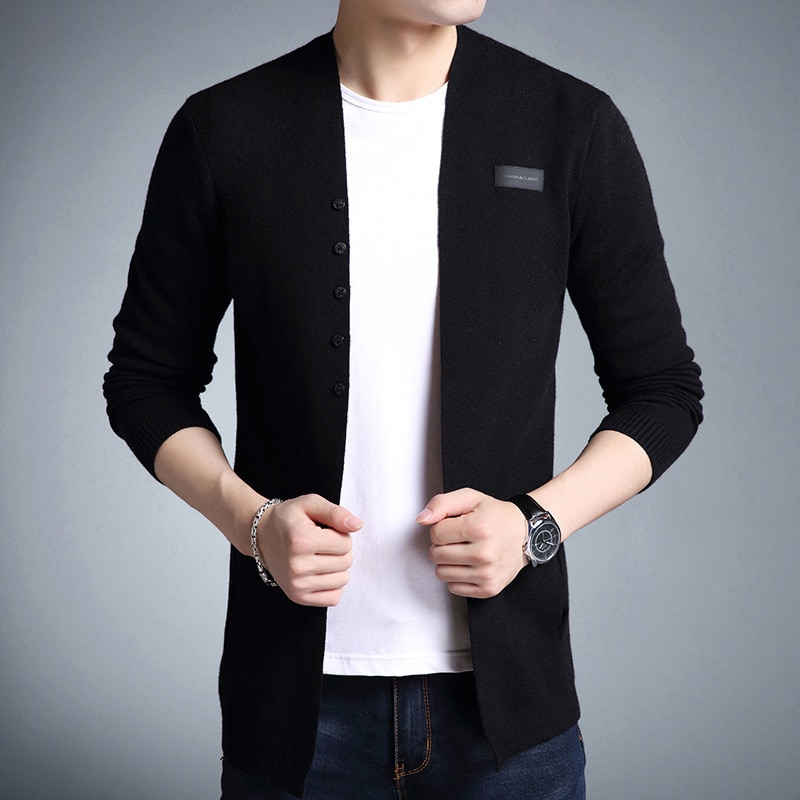 Casual cardigan stickat herr solid sjal tröja herr tunna kappor pull homme långärmade tröjor jackor toppar 3xl