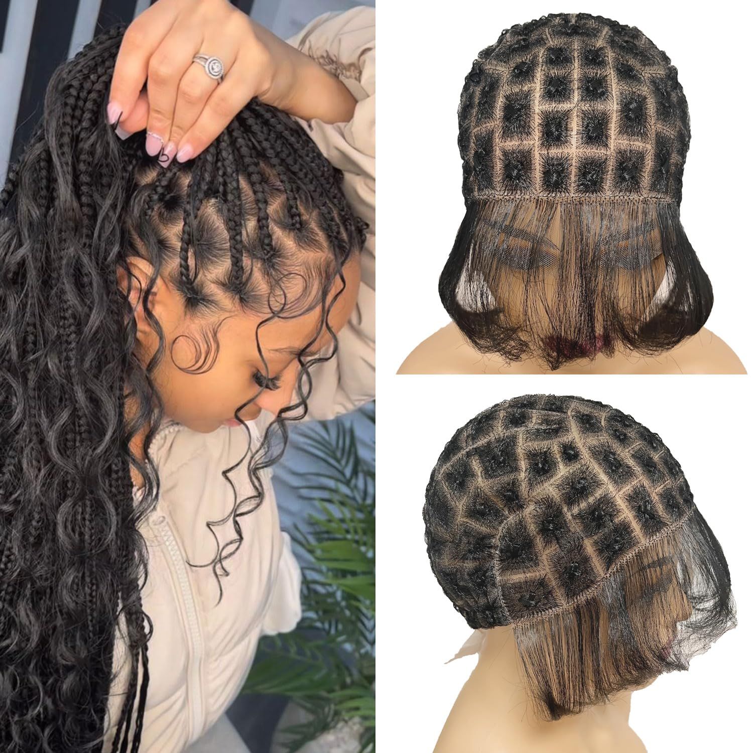 Bonnet de perruque tressé pour tresses au Crochet, perruque tressée double dentelle avec cheveux de bébé, adaptée à la fabrication de perruques au Crochet avec frange