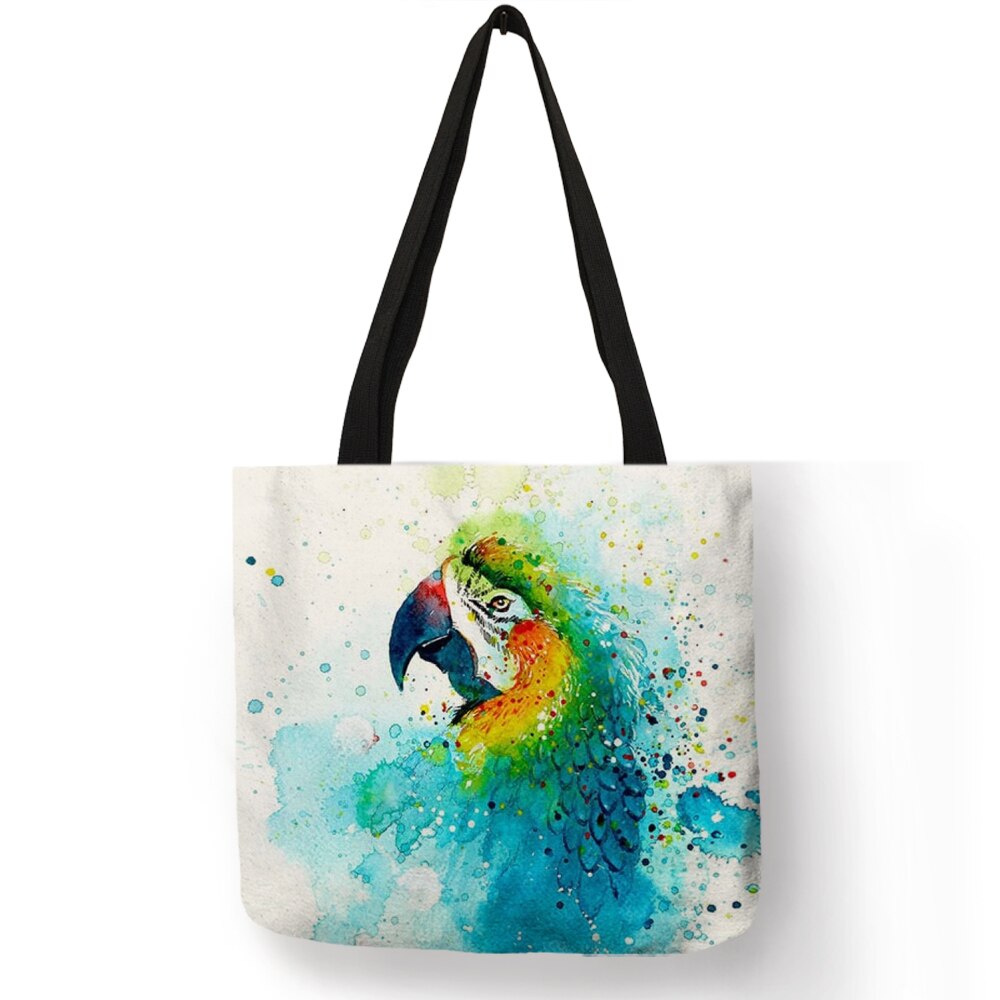 Aquarel Animal Art Linnen Tote Tas Met Print Herbruikbare Boodschappentassen Voor Boodschappen Casual Mode Handtassen Voor Vrouwen: 002