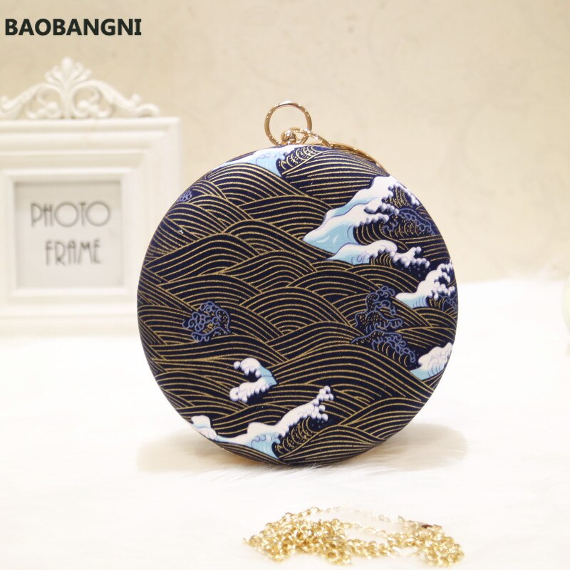 Borsa da sera rotonda retrò da donna anelli di moda blu pochette con diamanti borsa da donna con ricamo borse da festa di nozze