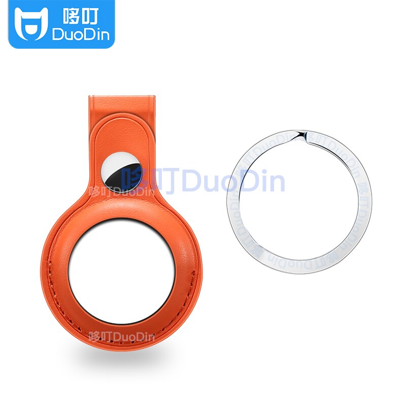 Adatto per localizzatore Apple air tag custodia in pelle dispositivo anti-smarrimento tracker etichette d'aria in pelle fibbia protettiva: Orange