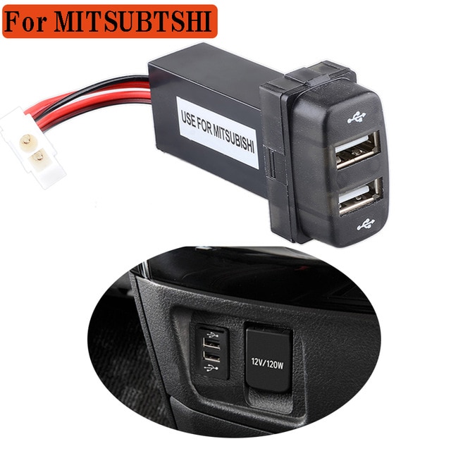 Dual USB Car Charger Power Adapter 2 Ports USB Interface Socket Car Modification Dashboard For Mitsubishi Pajero Lancer