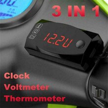 3-In-1 Motorcycle Voltmeter Air Temperature Mini Replacement Time Clock