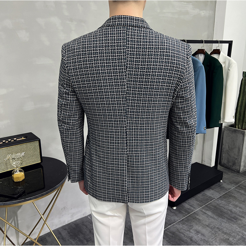 Blazer a cuadros de estilo británico para hombre, traje informal de negocios, chaqueta Formal para de boda, 2022