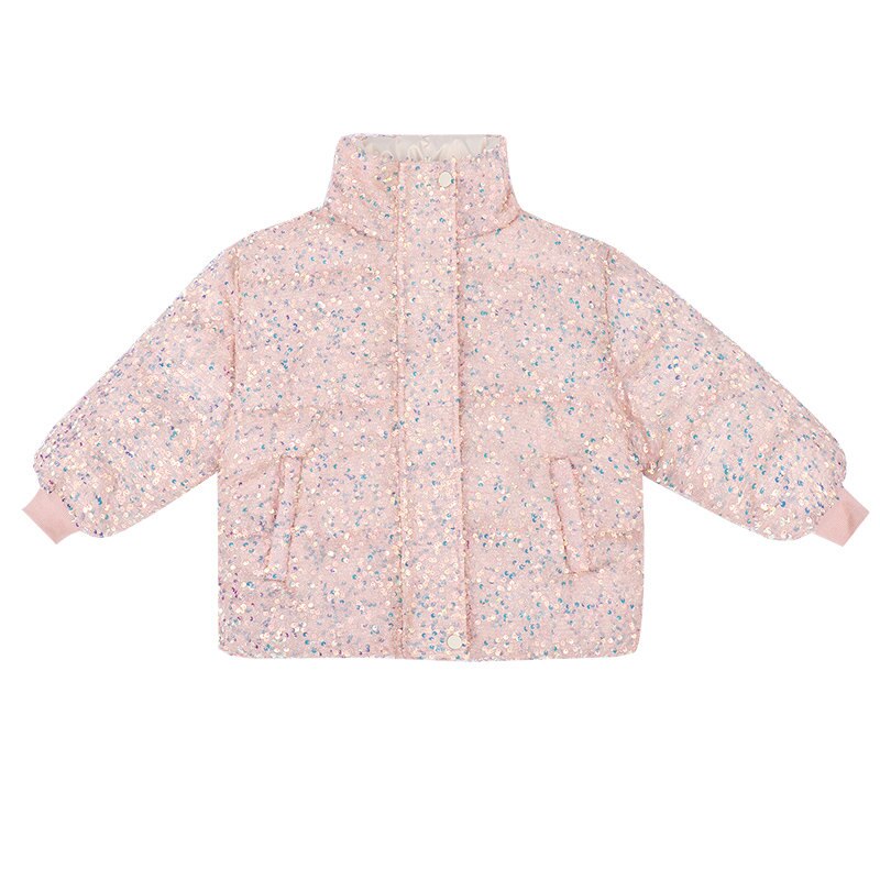 Chaqueta de lentejuelas de colores brillantes para niños, adolescentes y niñas abrigo para, ropa cálida y gruesa, prendas de vestir a la con lentejuelas, novedad de invierno: Rosa / 14