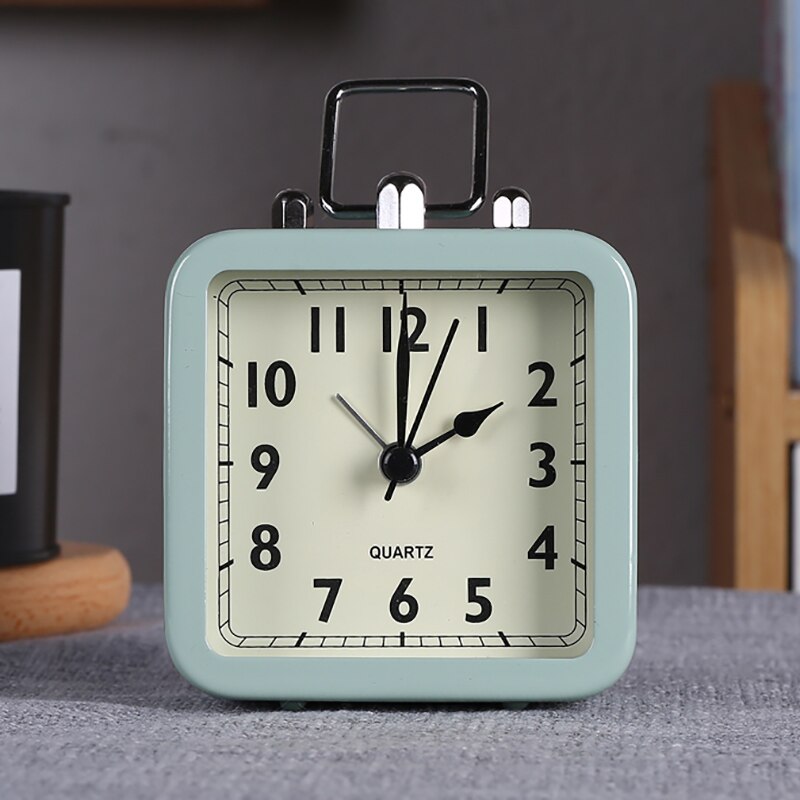 alarm clock retro silent hands clock metal simple alarm clock with light bedside home decor: green