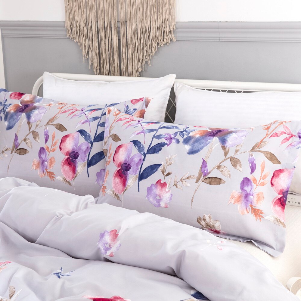Bonenjoy Double Bed Linen Set Flower Reactive Printed Queen Size Duvet Cover Sets King Size Bedding Purple Floral Bed Covers