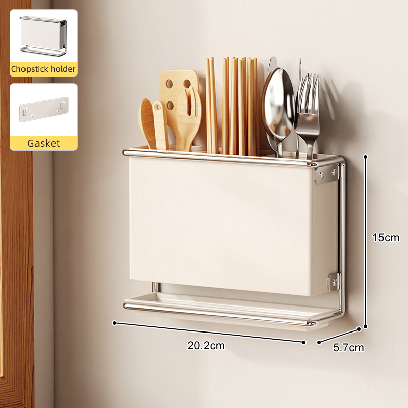Soporte para cubiertos para encimera de cocina, montado en la pared, sin taladro, cuchillo, organizador de palillos, estante de almacenamiento de drenaje para utensilios de cocina: Caqui oscuro