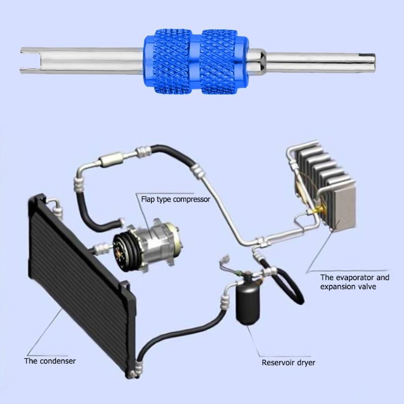 VODOOL-llave de aleación de aluminio para coche, herramienta de extracción de núcleo de válvula de aire acondicionado A/C, instalador de reparación de aire acondicionado de automóvil