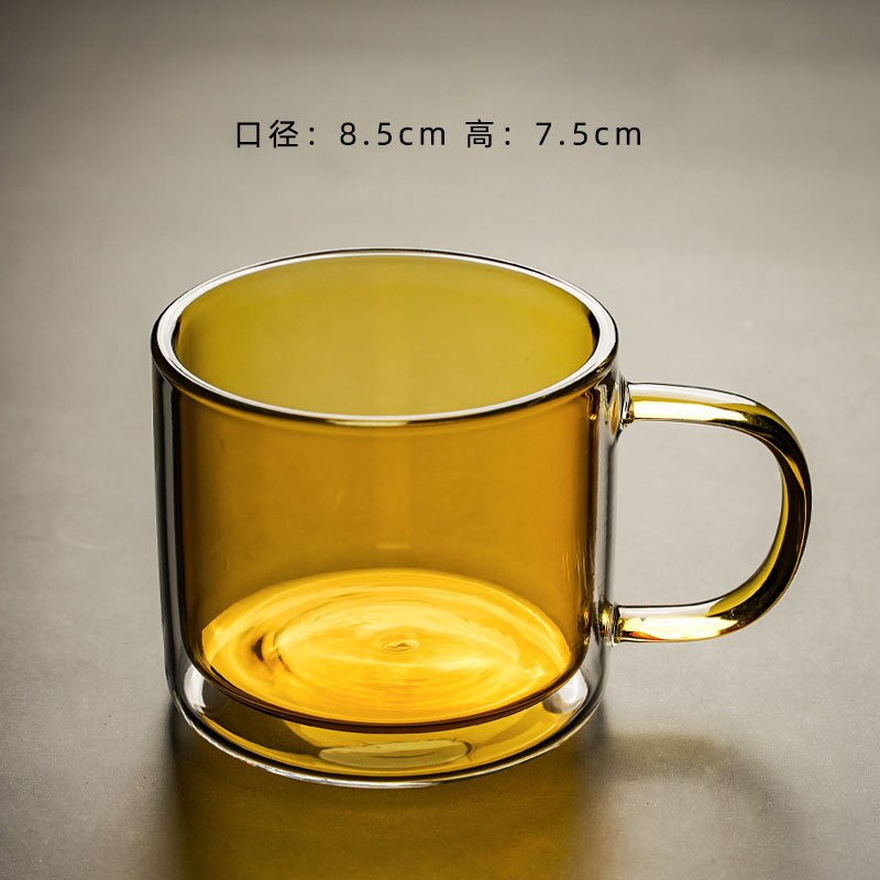 Nordic Style Double Wall Glass High Borosilicate Colored Glass Cup Heat Resistant Tea Coffee Mug with Handle Whiskey Beer Mug: Deciduous Yellow