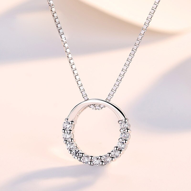 Heißer Feine Runde Strass CZ Anhänger Halsketten 925 Sterling Silber halb Kreis Zirkon Halsband Halskette Frauen Schmuck