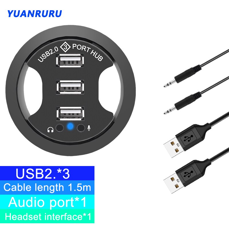 Conector USB 2,0 para escritorio, conector USB 2,0 para Audio, adaptador de montaje de 3 puertos en escritorio, varios puertos USB 2,0, accesorios para Pc
