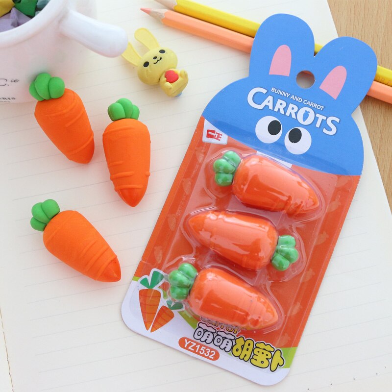 3 teile/satz neuheit Karotte gummi radiergummi kreative kawaii schreibwaren büro schulbedarf papelaria für kinder