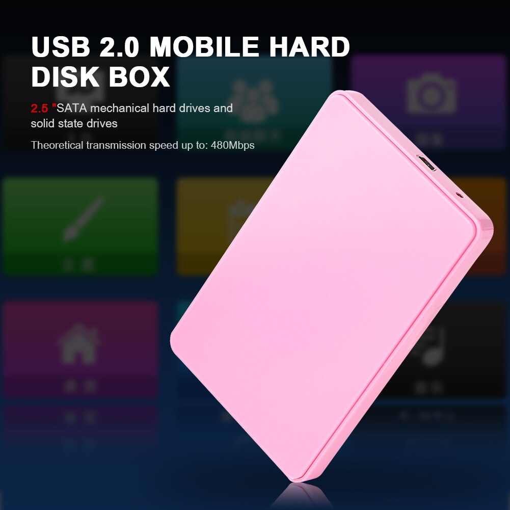 2.5" USB 2.0 SATA HD Box 1TB HDD Hard Drive External Enclosure Case Support Up to 2TB Data Transfer Backup Tool For PC Laptop