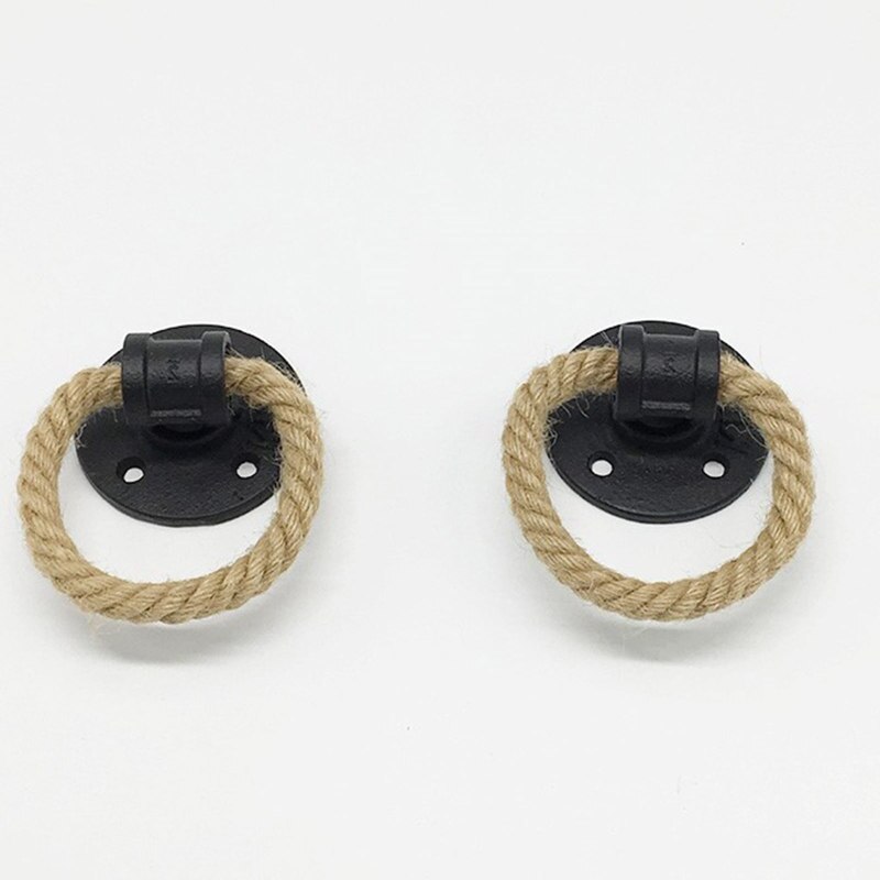 2Pcs Cabinet Pulls Hemp Rope Hanging Pull Ring Buckle Wall Mount Wooden Door Retro Iron for Home Drawer Dresser Furniture Handle