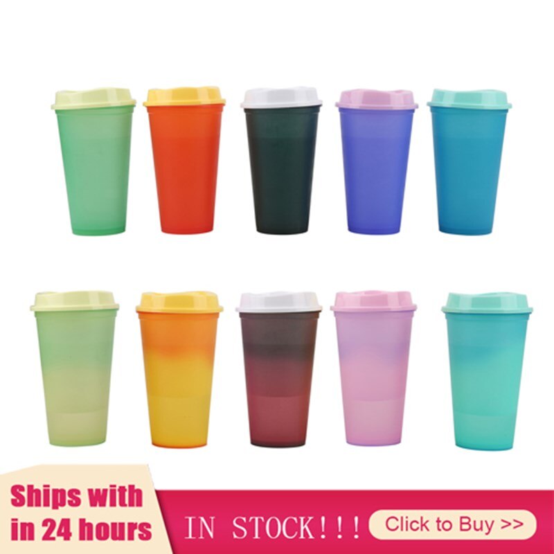 473ml / 16floz Reusable Plastic Water Bottle Temperature Color Changing Cold Cup Coffee Mug Tumble Mugs Coffee Cups