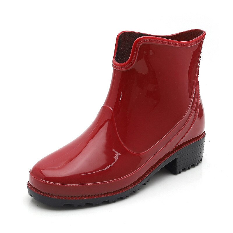 Regenlaarzen Punk Stijl Enkel Regen Laarzen Vrouwen Antislip Regen Laarzen Outdoor Rubber Water Schoenen Casual Platte Hak Ronde hoofd Laarzen Tty: Rood / 9