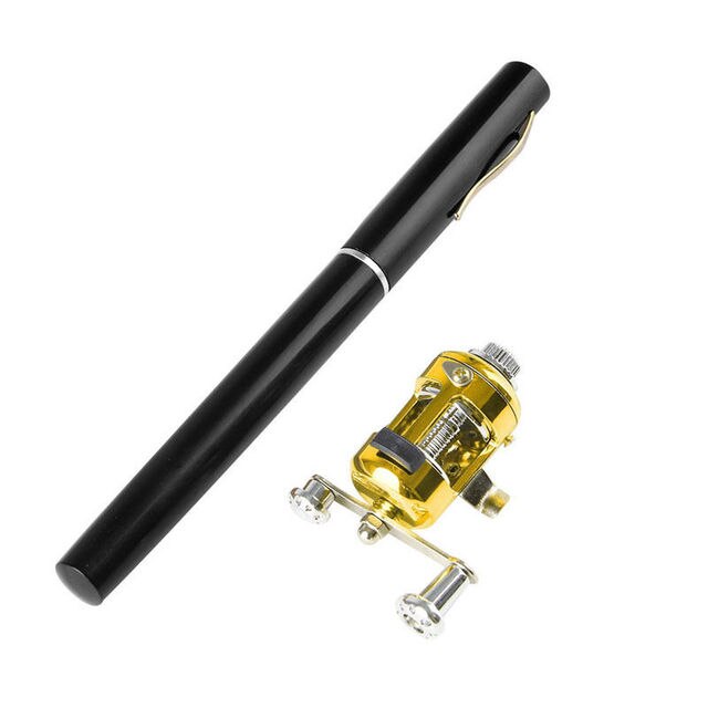 Mini canne à pêche télescopique de poche Portable, pliable en forme de stylo, avec moulinet, pour l&#39;extérieur, pêche en lac et en rivière: Black