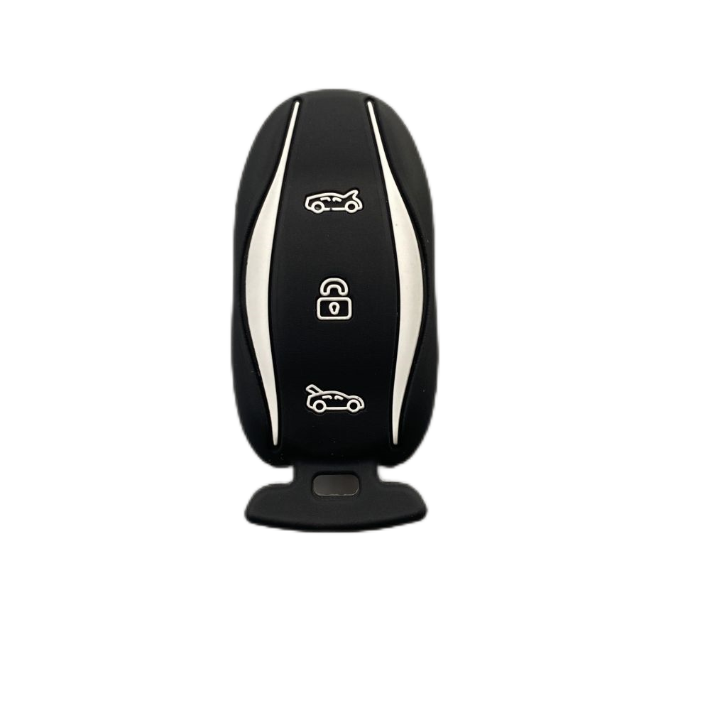3-knoppen siliconen autosleutel beschermhoes beschermer rubberen huid houder sleutelhanger accessoires voor Tesla Model S P85D P70 afstandsbediening set: Black