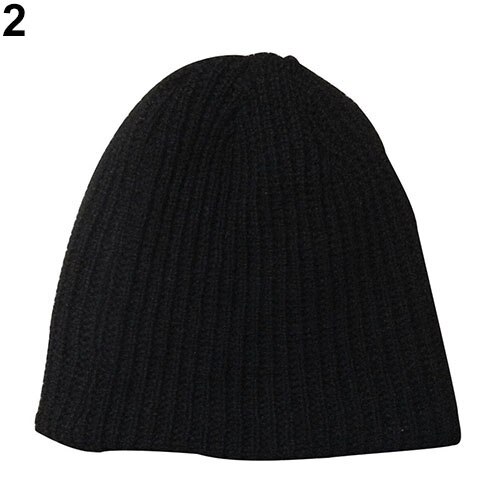Män vinter stickning baggy cap avslappnad varm djurmössa stickad virkad mössa: Svart
