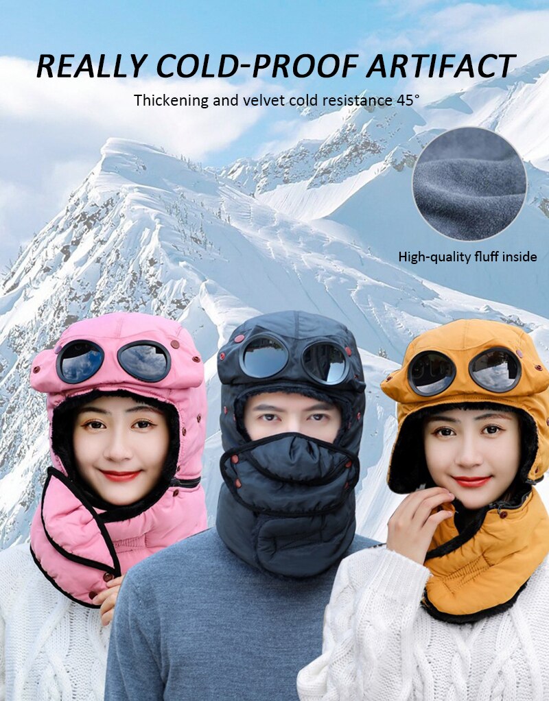 Winter Warme Muts Met Bril Multifunctionele Lei Feng Hoed Koude-Proof Plus Fleece Hat Riding Warm Katoenen Muts Winddicht nek Hoed